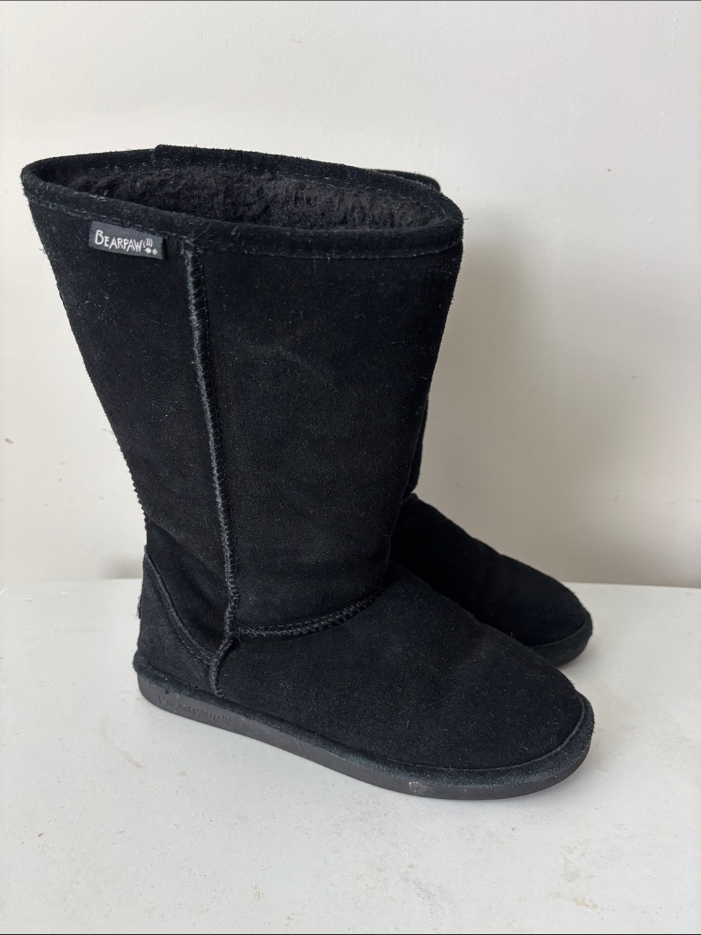 BearPaw Women's Black Suede Tall Fleece-Lined Boots